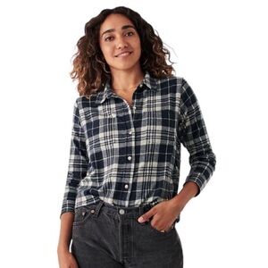 Faherty Legend Sweater Shirt Black Plaid Flannel Button Up